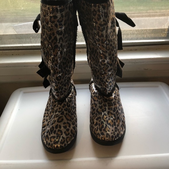 Boots faux fur flat bottom animal print sequins - Picture 8 of 14